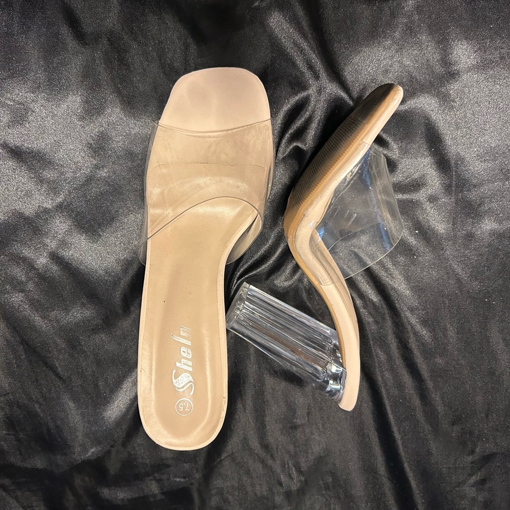 Beige Clear Heel Mules